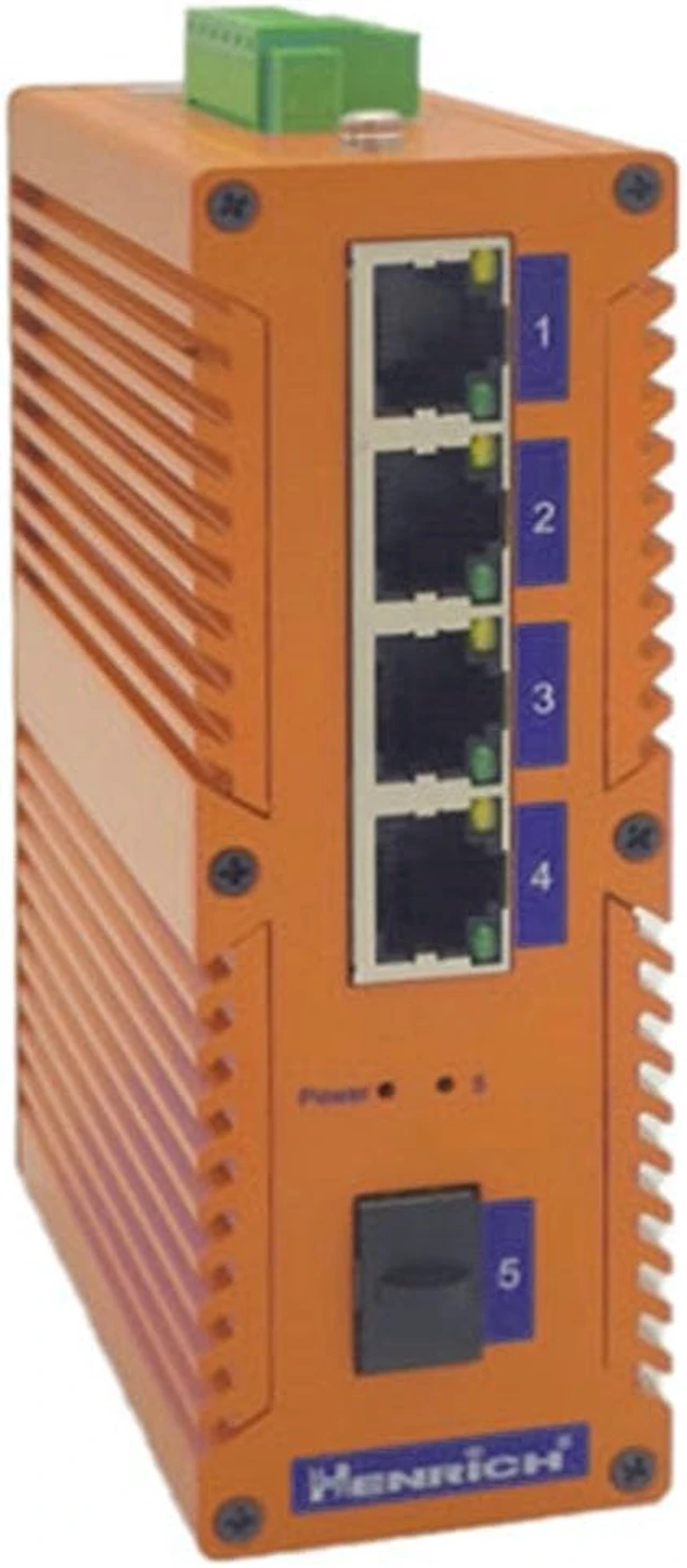Alt view image 3 of 3 - Henrich Gigabit 4x1000Mbps Copper Port 1 SFP Fiber Din-Rail Switch