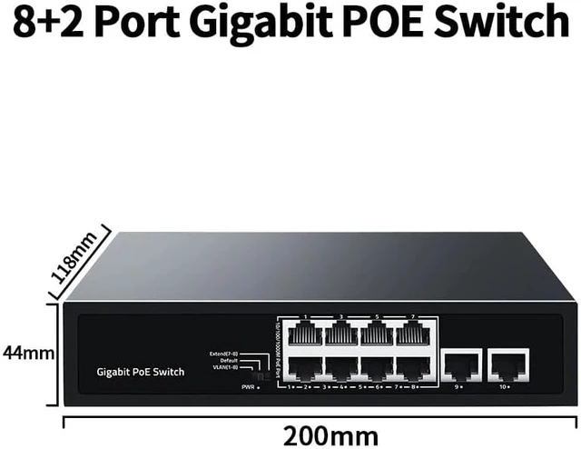 Main image of 8 Port Gigabit POE Switch 2 Port 1000M Uplink Networking Switcher Hub