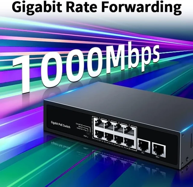 Alt view image 2 of 6 - 8 Port Gigabit POE Switch 2 Port 1000M Uplink Networking Switcher Hub