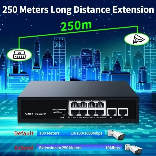 Alt view image 5 of 6 - 8 Port Gigabit POE Switch 2 Port 1000M Uplink Networking Switcher Hub