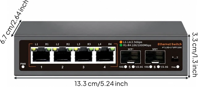 Alt view image 6 of 7 - 2.5G Ethernet Switch with + Uplink Ports LED Indicator Lights 2.5G Network Switch with + Ports Auto-Negotiation for Home Office
