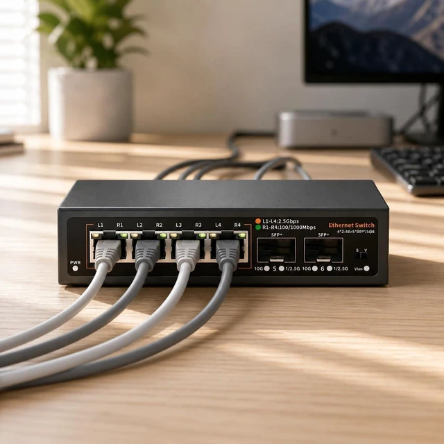 Alt view image 7 of 7 - 2.5G Ethernet Switch with + Uplink Ports LED Indicator Lights 2.5G Network Switch with + Ports Auto-Negotiation for Home Office