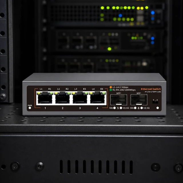 Alt view image 4 of 7 - 2.5G Ethernet Switch with + Uplink Ports LED Indicator Lights 2.5G Network Switch with + Ports Auto-Negotiation for Home Office