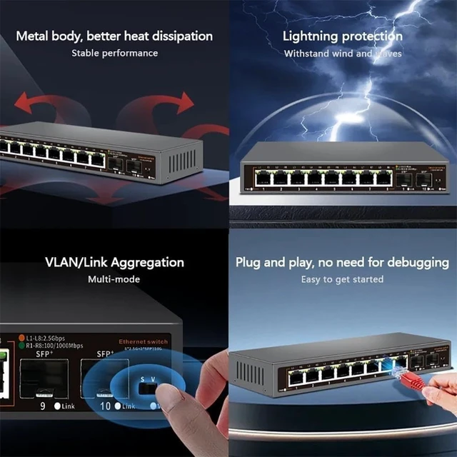 Alt view image 3 of 4 - 10G SFP Port 2500Mbps Network Switch 2.500G Ethernet Switch(8-2 Ports)