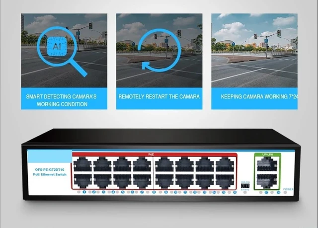 Alt view image 3 of 6 - 1000M GIGABIT Switch 16 Ports PoE 48V 15W 30W 802.3af 802.3at Ethernet Hub(EU Plug)