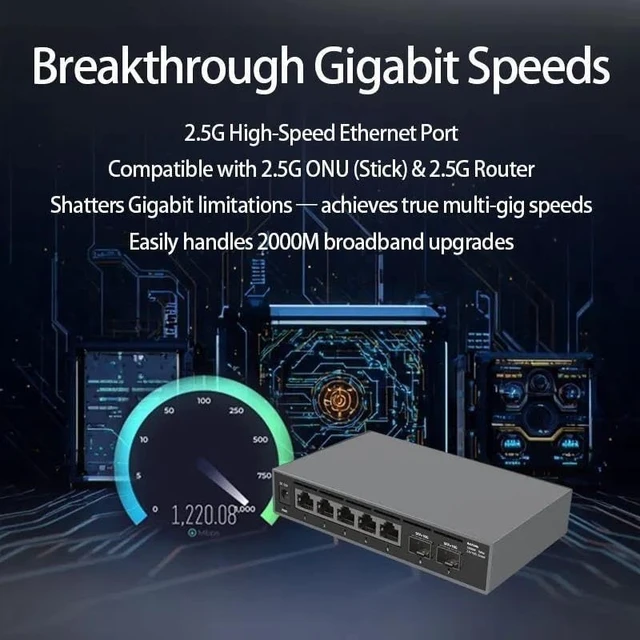Alt view image 3 of 6 - 2.5G Ethernet Switch, 5 x 2.5G Ports + 2 x 10G SFP+ Uplink, Plug & Play