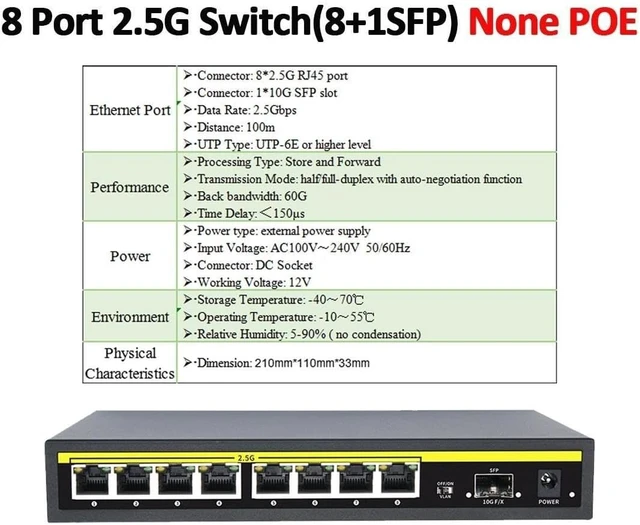 Alt view image 2 of 7 - 2.5G Ultra-Fast PoE Switch with 8 Ports + 2×10G SFP Plug & Play(8 Ports None POE)