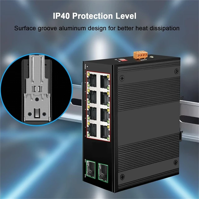 Alt view image 4 of 7 - 10/100/1000Base-T DIN IP40 Outdoor Network Switch(8POE 2RJ45 1SFP)