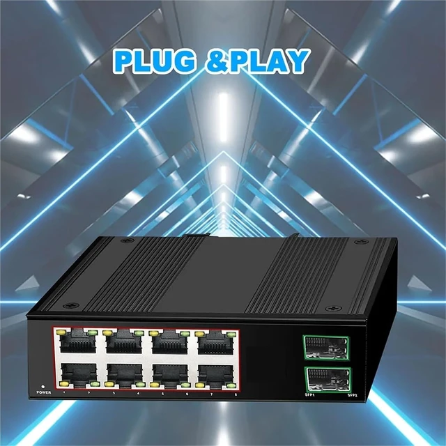 Alt view image 5 of 7 - 10/100/1000Base-T DIN IP40 Outdoor Network Switch(8POE 2RJ45 1SFP)