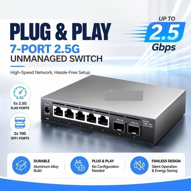 Main image of SKS1200-5E2X Unmanaged Switch Ethernet 5X 2.5G RJ45 Ports2x 10G SFP