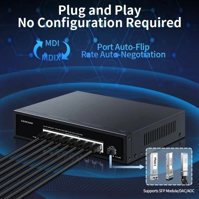 Alt view image 2 of 5 - 2.5G PoE Switch 8 Port 2.5GBASE-T 10G SFP+ Slot 100W IEEE802.3af/at