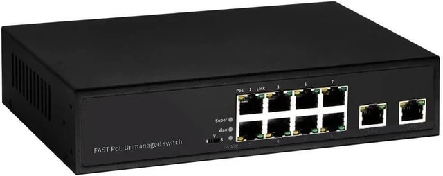 Main image of 8 Ports 100M PoE Switch with 2 gigabit uplink(1swt with 4 Extender)