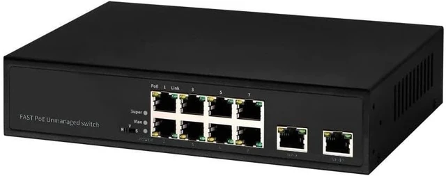 Alt view image 3 of 3 - 8 Ports 100M PoE Switch with 2 gigabit uplink(1swt with 4 Extender)