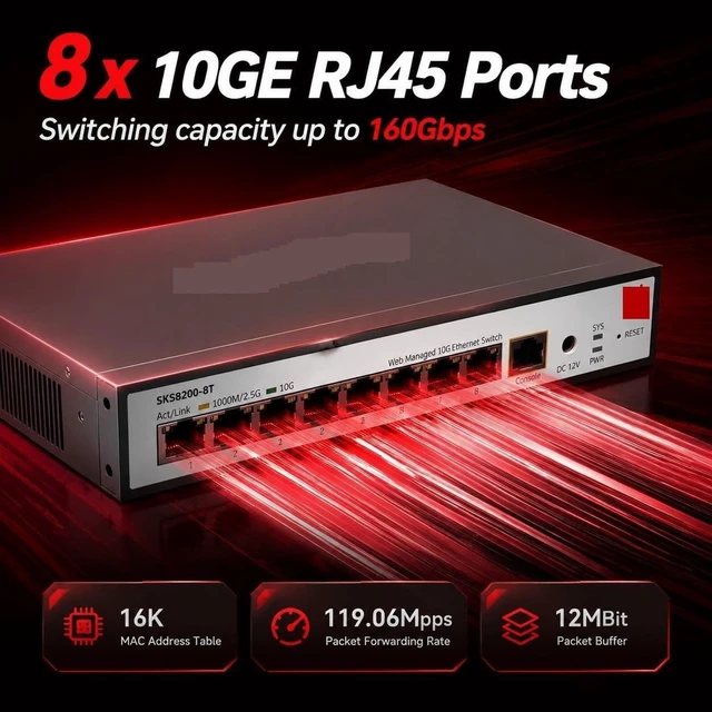 Alt view image 3 of 6 - SKS8300-8T 8 Port 10G RJ45 Layer 3 Managed Switch