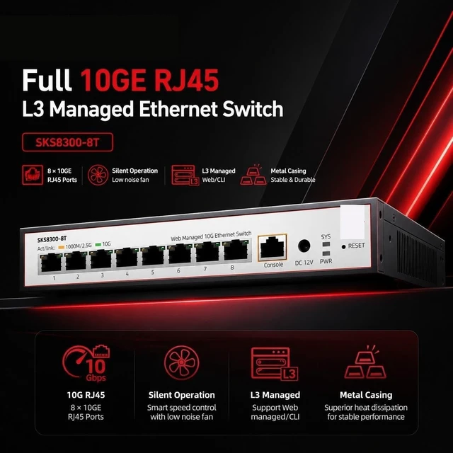 Alt view image 2 of 6 - SKS8300-8T 8 Port 10G RJ45 Layer 3 Managed Switch