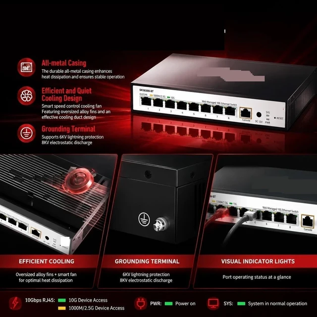 Alt view image 5 of 6 - SKS8300-8T 8 Port 10G RJ45 Layer 3 Managed Switch
