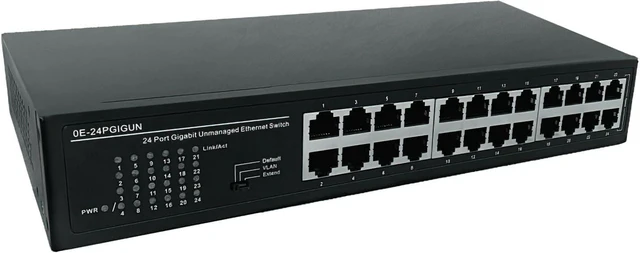 Main image of 0E-24PGIGUN 24-Port Unmanaged Ethernet Switch; Plug and Play; 48 Gbps Switching Capacity; Port Status LED Indicator; Internal Power Supply; Standard 1U Rack Mountable Housing, Black