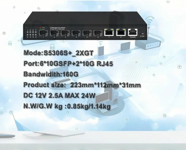 Alt view image 2 of 2 - 10Gbe Layer 3 Managed Switch 8-Port Full 10G Ethernet(6SX-2XGT-L3)