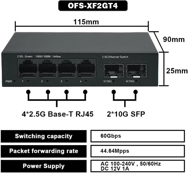 Alt view image 5 of 5 - Ethernet Switch 10G SFP 2.5G RJ45 Gigabit Switch