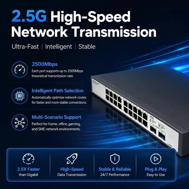 Alt view image 3 of 6 - SKS1200-16E2X Unmanaged Switch Ethernet 16*2.5G RJ45 2*10G SFP
