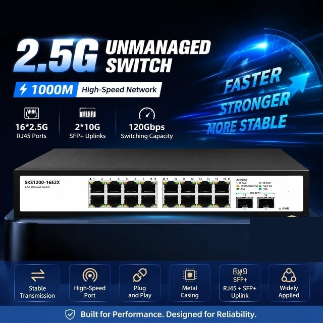 Alt view image 2 of 6 - SKS1200-16E2X Unmanaged Switch Ethernet 16*2.5G RJ45 2*10G SFP