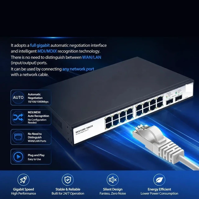 Alt view image 6 of 6 - SKS1200-16E2X Unmanaged Switch Ethernet 16*2.5G RJ45 2*10G SFP