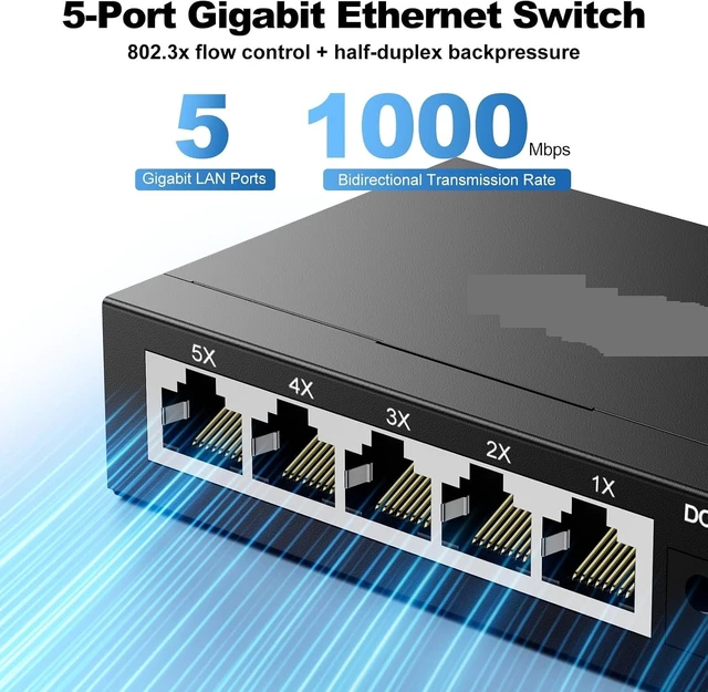 Alt view image 2 of 5 - 5 Port Gigabit Switch Desktop Ethernet Splitter Home Network(5 pcs)