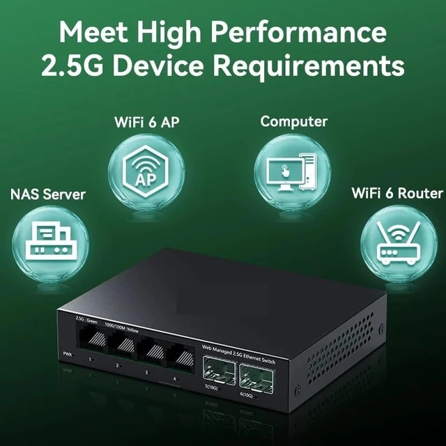 Alt view image 3 of 5 - 6 Port 2.5Gb Web Managed Switch