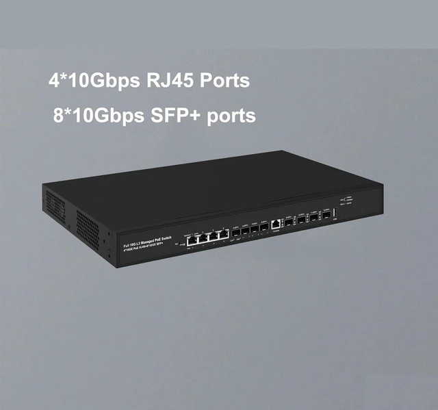Main image of L3 10Gbe 8 Ports Fiber Switch with 4 Ports 10G RJ45 LAN 8*SFP+ Fiber Ports(Non POE)