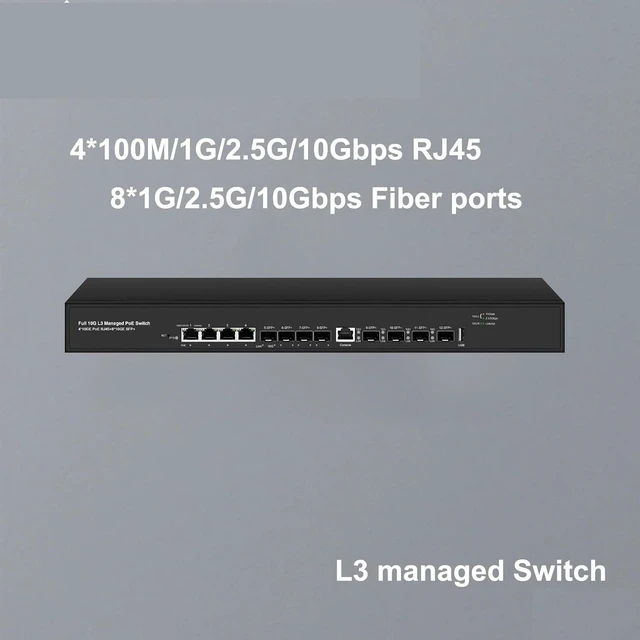 Alt view image 2 of 3 - L3 10Gbe 8 Ports Fiber Switch with 4 Ports 10G RJ45 LAN 8*SFP+ Fiber Ports(Non POE)