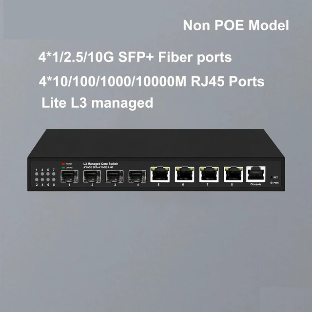 Alt view image 2 of 7 - 4*SFP+ and 4RJ45 Full 10Gbps 8 Ports L3 Network Switch(Non POE)