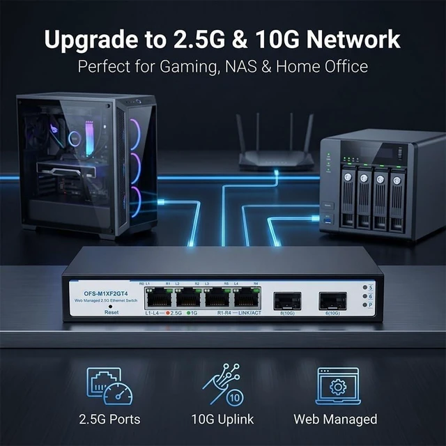 Alt view image 3 of 7 - RJ45 LAN Gigabit Network Switches 2*10Gb SFP Port VLAN Ethernet Hub Switch