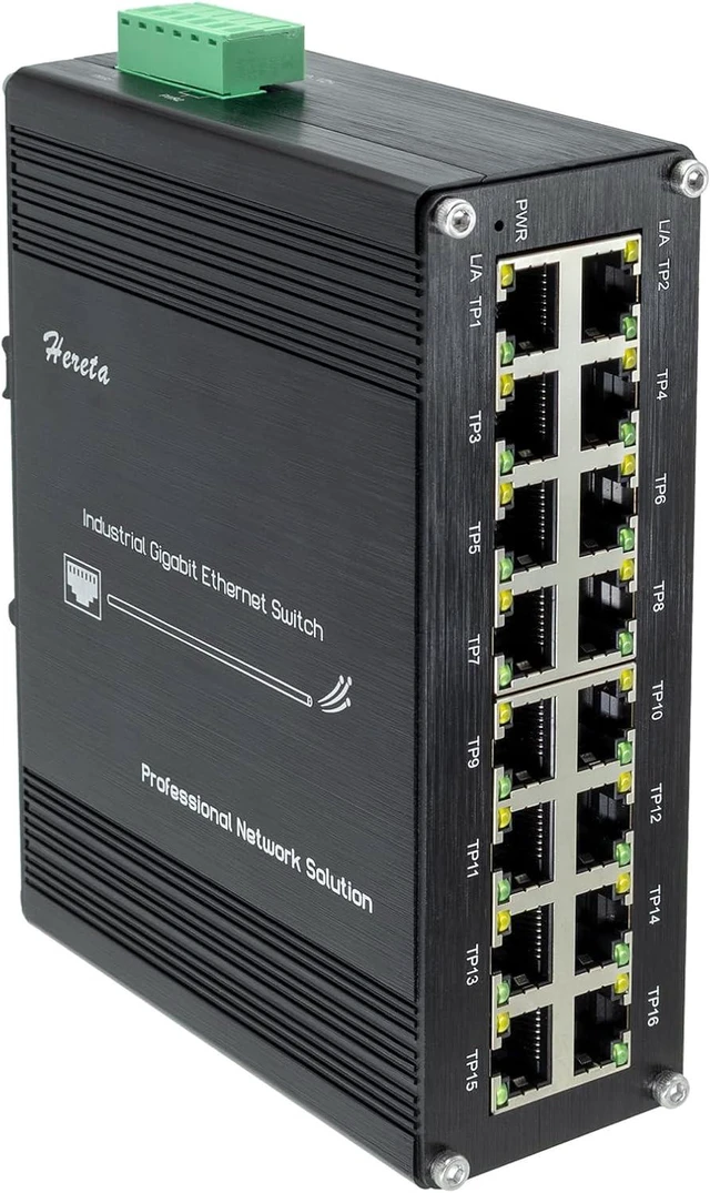 Main image of Hardened Industrial Gigabit 16-Port Ethernet Switch 12-48VDC Power Input