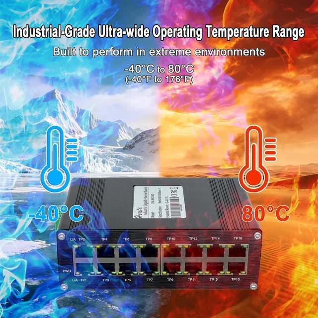 Alt view image 5 of 7 - Hardened Industrial Gigabit 16-Port Ethernet Switch 12-48VDC Power Input