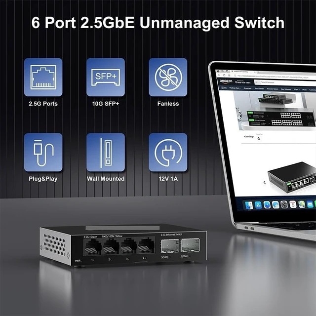 Alt view image 2 of 6 - 2.5GbE Switch 4 Port 2.5G RJ45 +Plug and Play Network Switch
