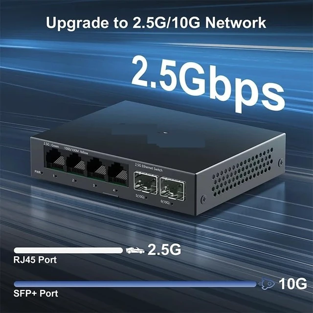 Alt view image 3 of 6 - 2.5GbE Switch 4 Port 2.5G RJ45 +Plug and Play Network Switch