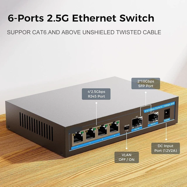 Alt view image 3 of 6 - 9/6 Port 2.5G POE Switch Gigabit Switch Ethernet Network Switch(Non POE Switch 9Port)