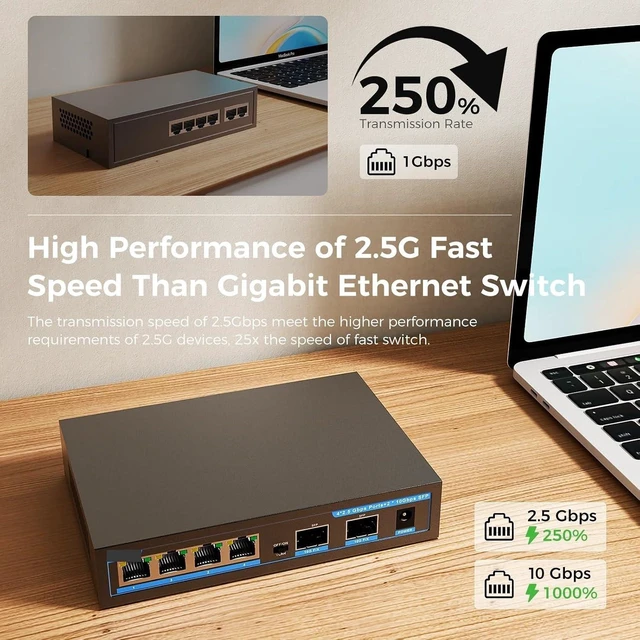 Alt view image 4 of 6 - 9/6 Port 2.5G POE Switch Gigabit Switch Ethernet Network Switch(Non POE Switch 9Port)
