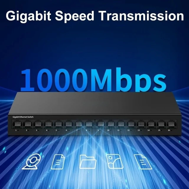 Alt view image 2 of 6 - 16 Port Gigabit Network Switch Unmanaged 1000M Switch Desktop Plug