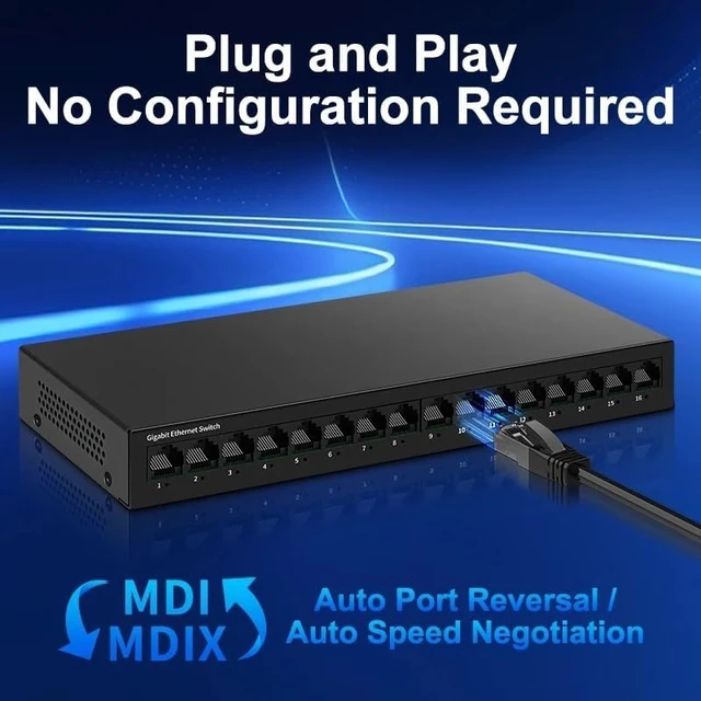 Alt view image 4 of 6 - 16 Port Gigabit Network Switch Unmanaged 1000M Switch Desktop Plug