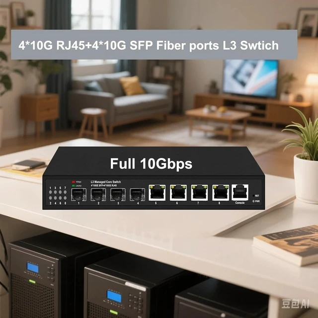 Alt view image 7 of 7 - 4*SFP+ and 4RJ45 Full 10Gbps 8 Ports L3 Network Switch(Non POE)
