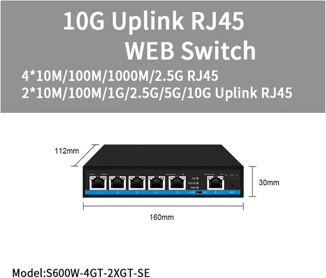 Alt view image 2 of 2 - Network Switch 4/8 Port Multi-gigabit 2.5Gps PoE Switch with 10G RJ45 Uplink(4 Port Non POE)