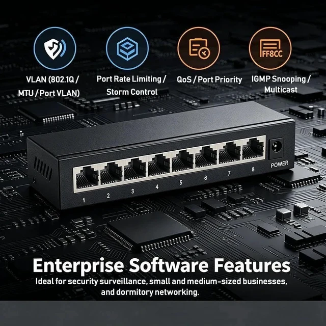 Alt view image 5 of 5 - 8/5 Port Managed Full Gigabit Switch Ethernet Switch(8 Port)