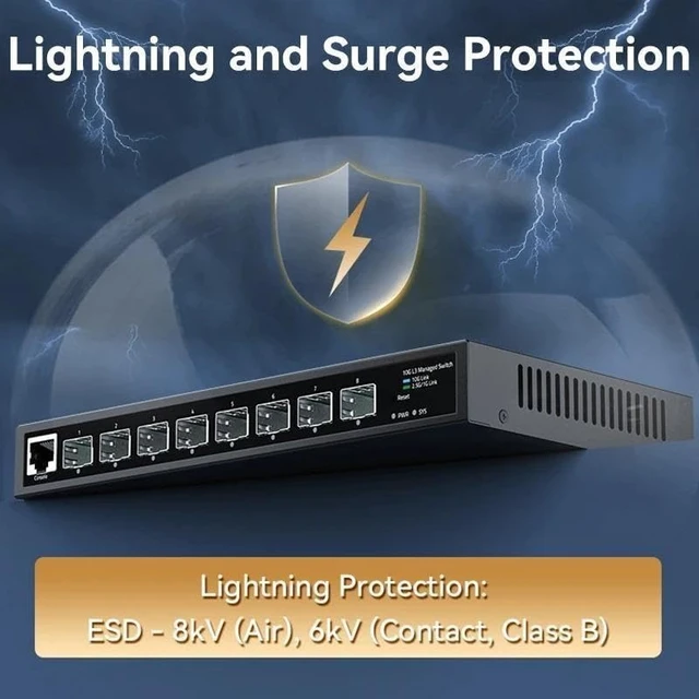Alt view image 3 of 5 - 10Gb L3 Network Switch 8 Port 1G/2.5G/10G SFP Managed Ethernet Switch
