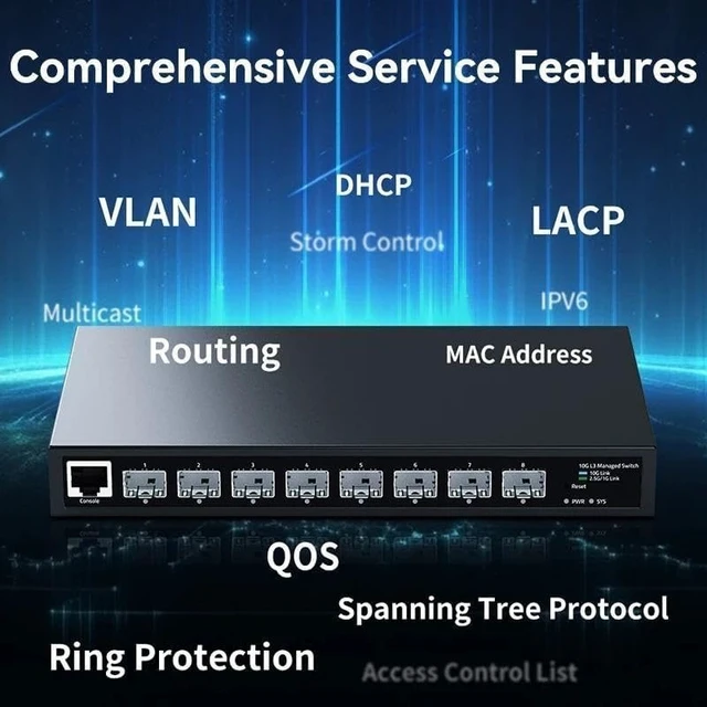 Alt view image 4 of 5 - 10Gb L3 Network Switch 8 Port 1G/2.5G/10G SFP Managed Ethernet Switch
