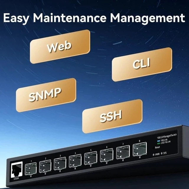 Alt view image 5 of 5 - 10Gb L3 Network Switch 8 Port 1G/2.5G/10G SFP Managed Ethernet Switch