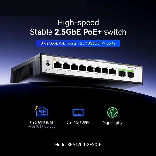 Alt view image 2 of 7 - SKS1200-8E2X-P Ethernet Switch 8-Port 2.5G RJ45 + 2×10G SFP Plug and Play