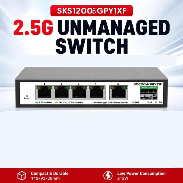 Main image of SKS1200-5GPY1XF 6 Ports 2.5G Unmanaged Switch 5*2.5G RJ45(US Plug)