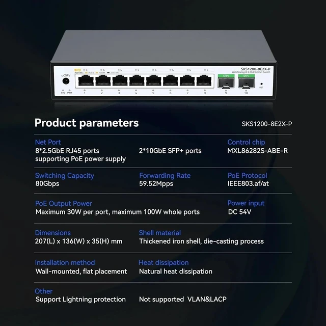 Alt view image 3 of 7 - SKS1200-8E2X-P Ethernet Switch 8-Port 2.5G RJ45 + 2×10G SFP Plug and Play