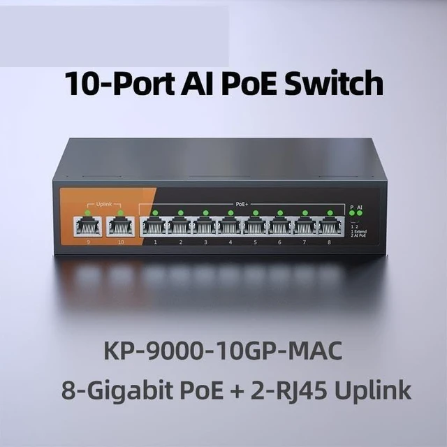 Alt view image 2 of 5 - 10-Port Gigabit PoE Switch 8 Port PoE+ 2 Uplink 135W Plug and Play